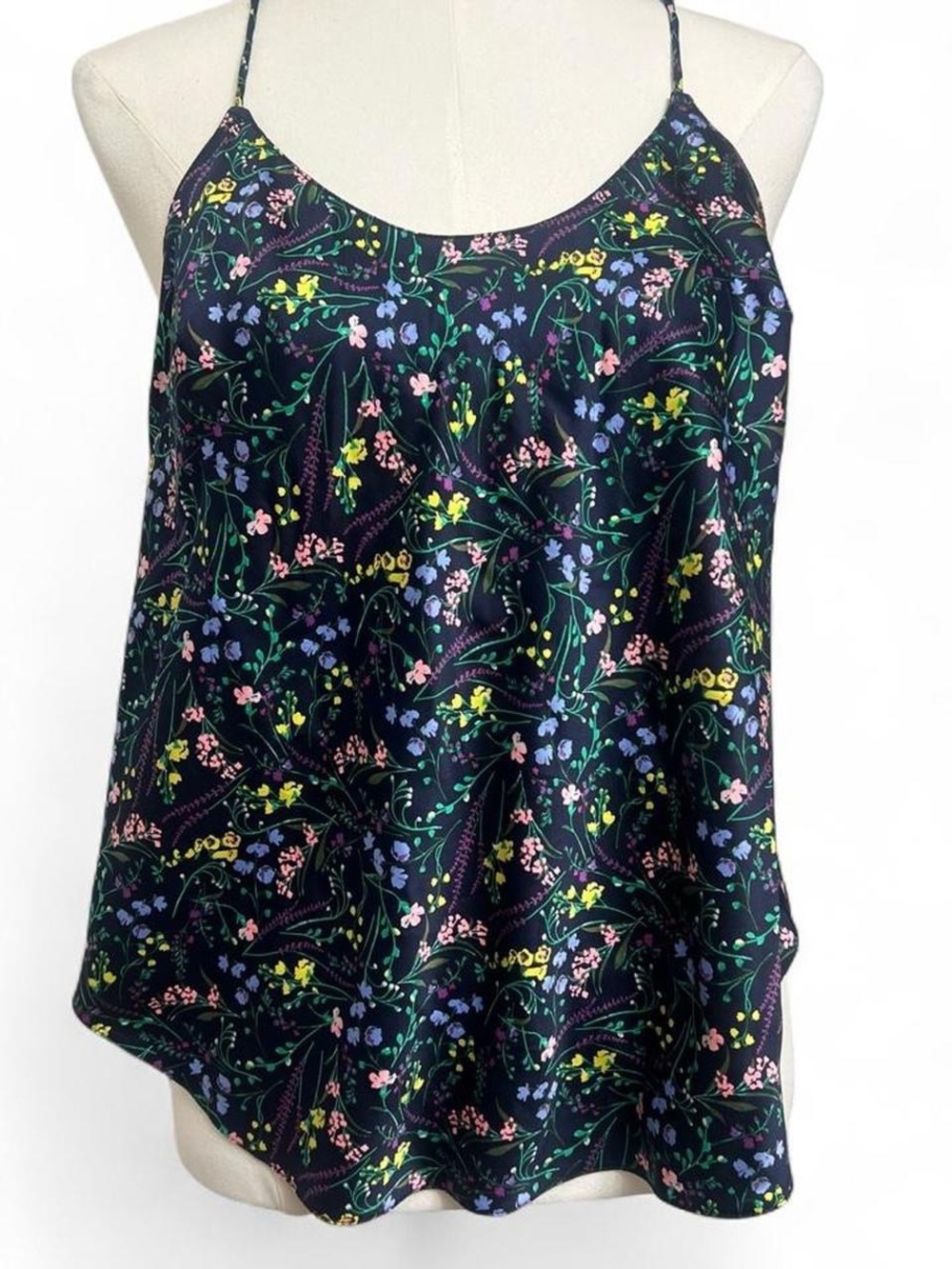 Victoria’s Secret navy blue colorful floral satin lingerie cami tank top spring